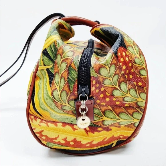 Salvatore Ferragamo Black Jungle Print Shoulder Bag with attached makeup bag - Picture 3 of 9